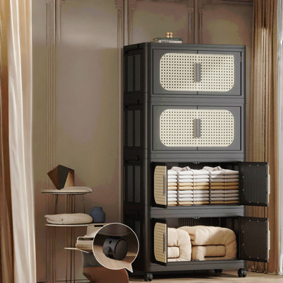 Armoire de rangement pliante en plastique à 4 niveaux de 20 po à 4 niveaux avec bacs - pliable, porte magnétique, avec roulettes