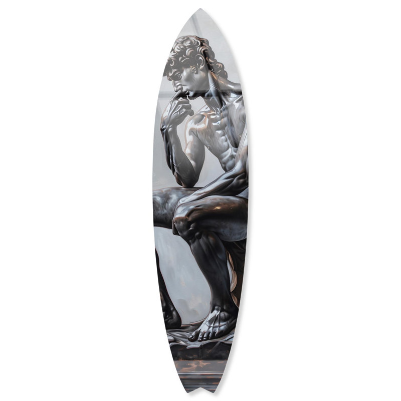 Art mural côtier en ébène avec planche de surf et pensée en ébène par Notoriart