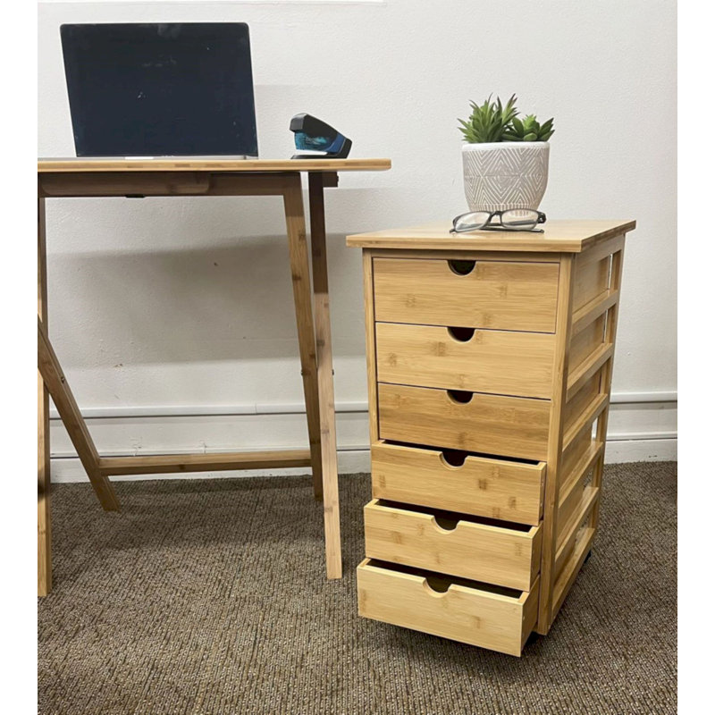 6 Drawer Storage Drawer with Locking Wheels, Natural