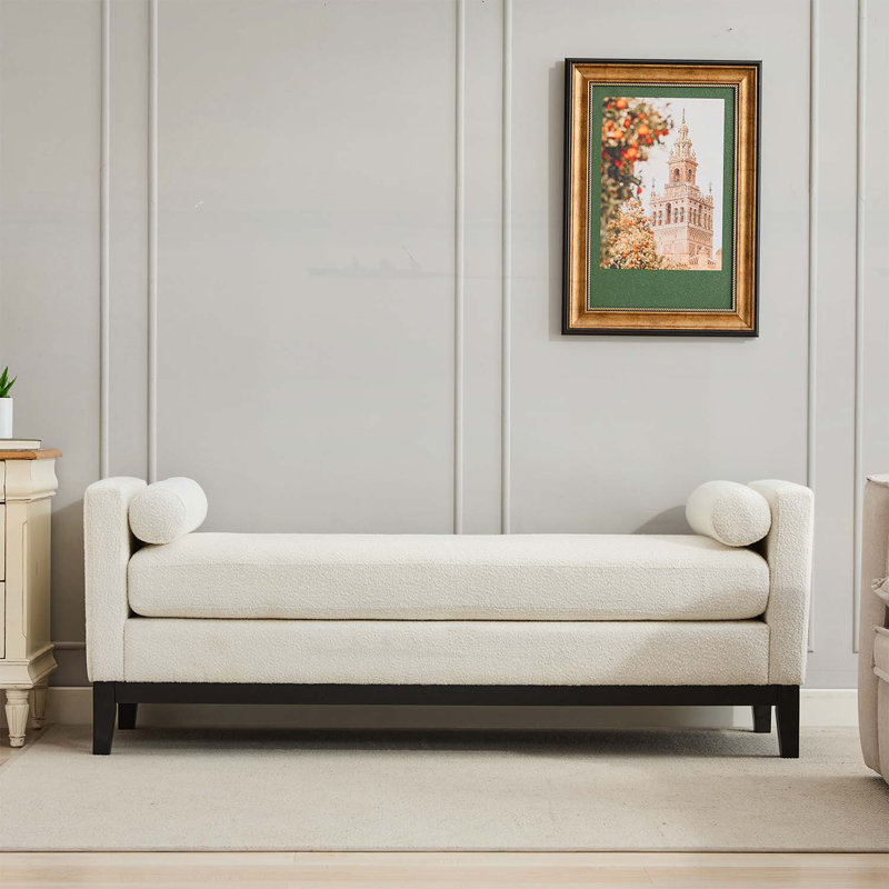 Banc de bout rembourré avec accoudoirs, Ivory, Black