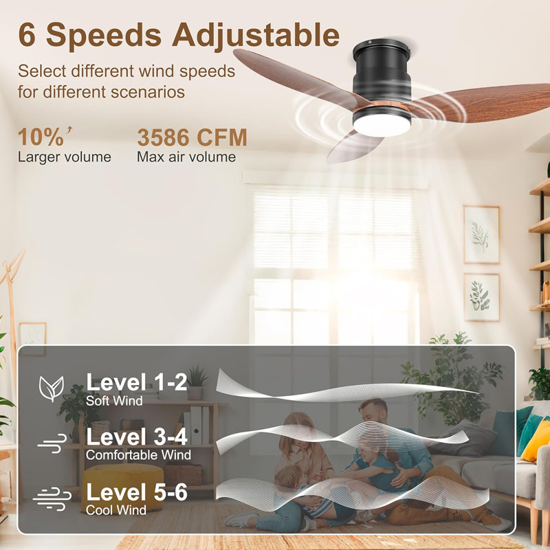 Ventilateur de plafond encastré de 42 po avec lumières, télécommande / contrôle d'application, à intensité variable, ventilateur de plafond intérieur / extérieur silencieux pour porche, chambre à coucher, cuisine