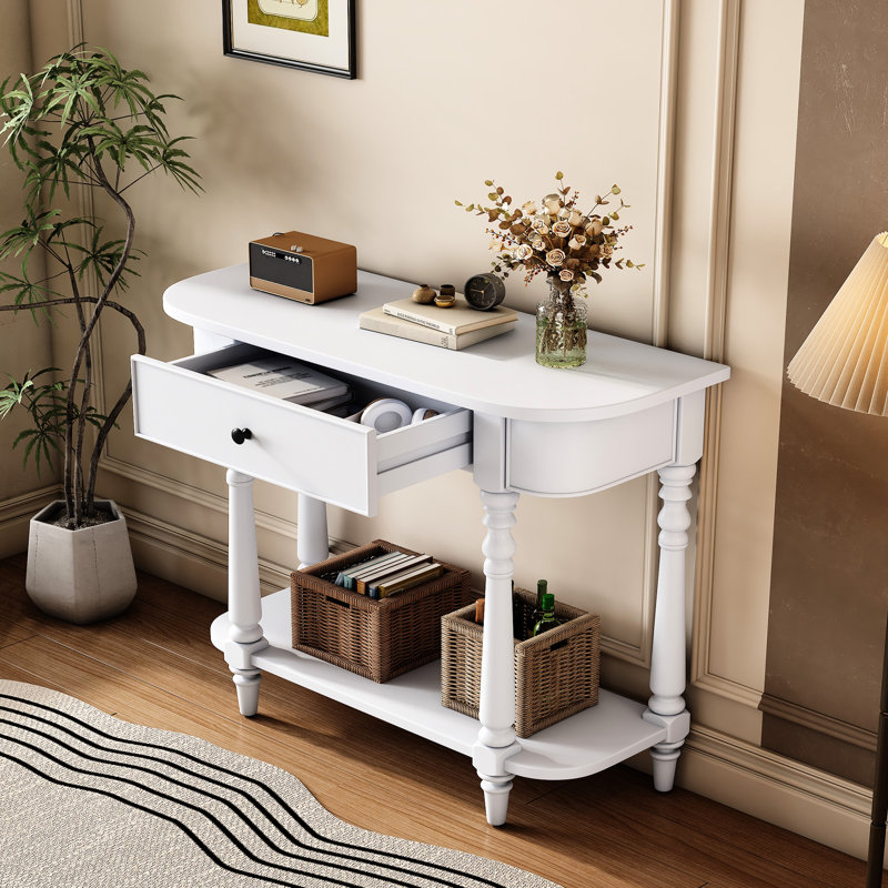 Console pour couloir avec tablette pratique de style rétro avec tiroir et espace de rangement - Maison, Blanc