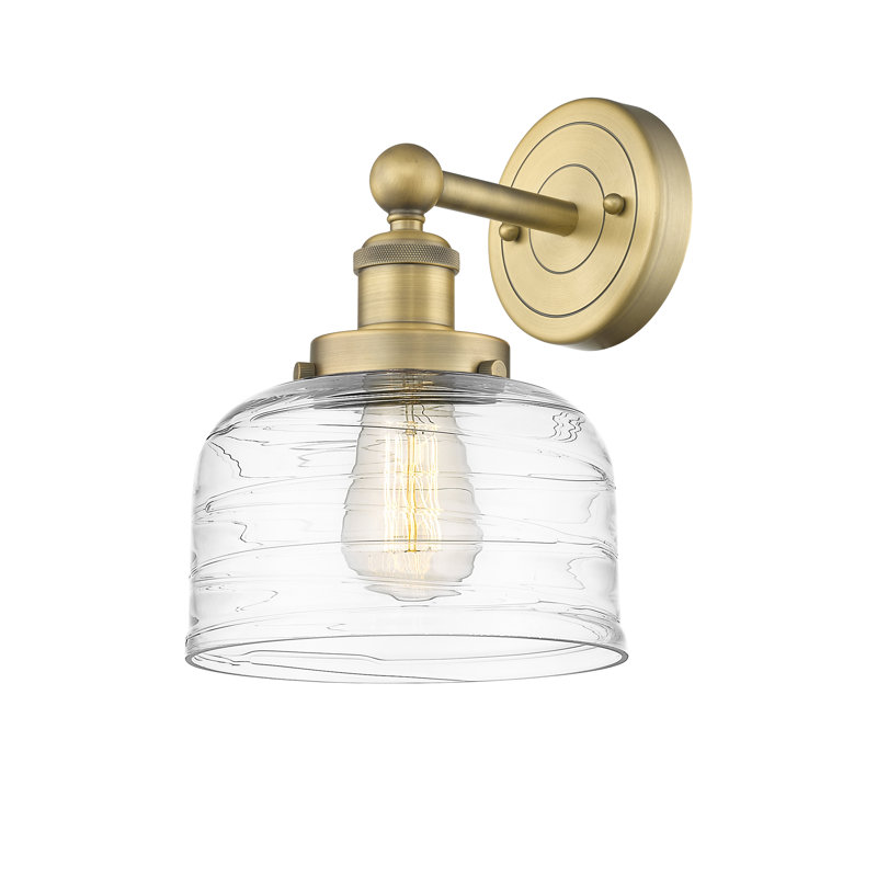 Cetronia Armed Sconce, Clear Deco Swirl, Brushed Brass