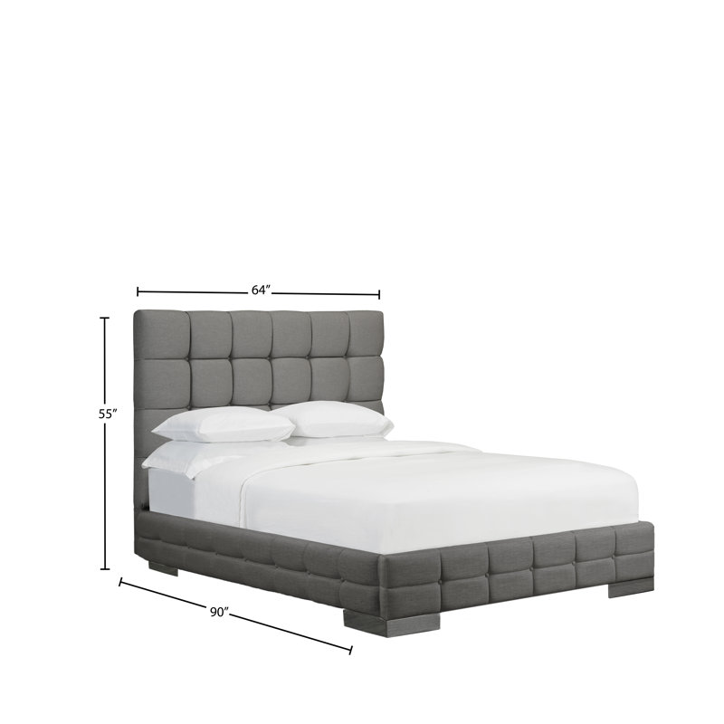 Lit plateforme tapissier Stollings, Lin - Gris anthracite, Grand