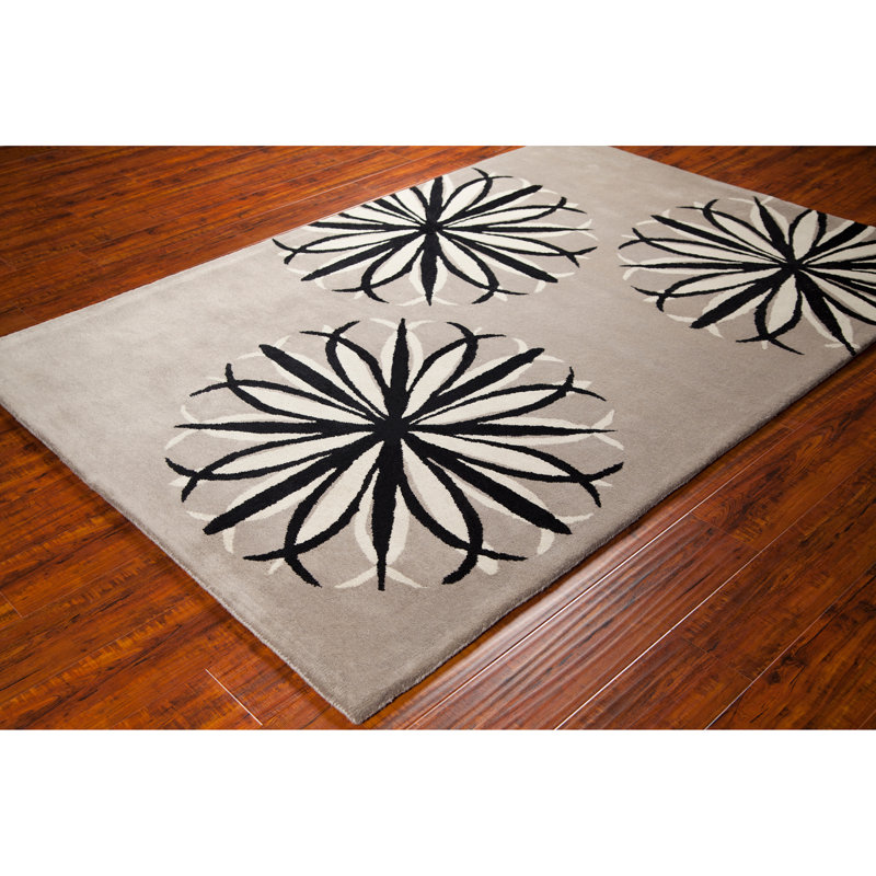 Tapis Stall Authentic touffeté à la main gris, noir et crème, 5 pi x 7 pi 6 po