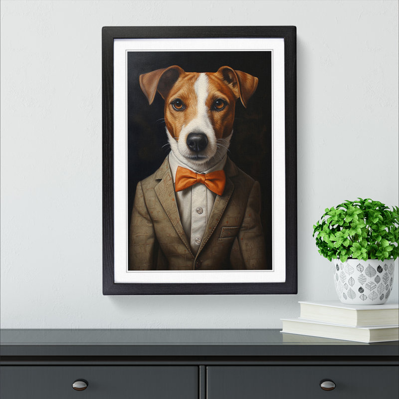 Jack Russell In A Suit Painting No.3 - Single Picture Frame Print on Wood, Black Framed, 46cm H x 34cm W x 2cm D