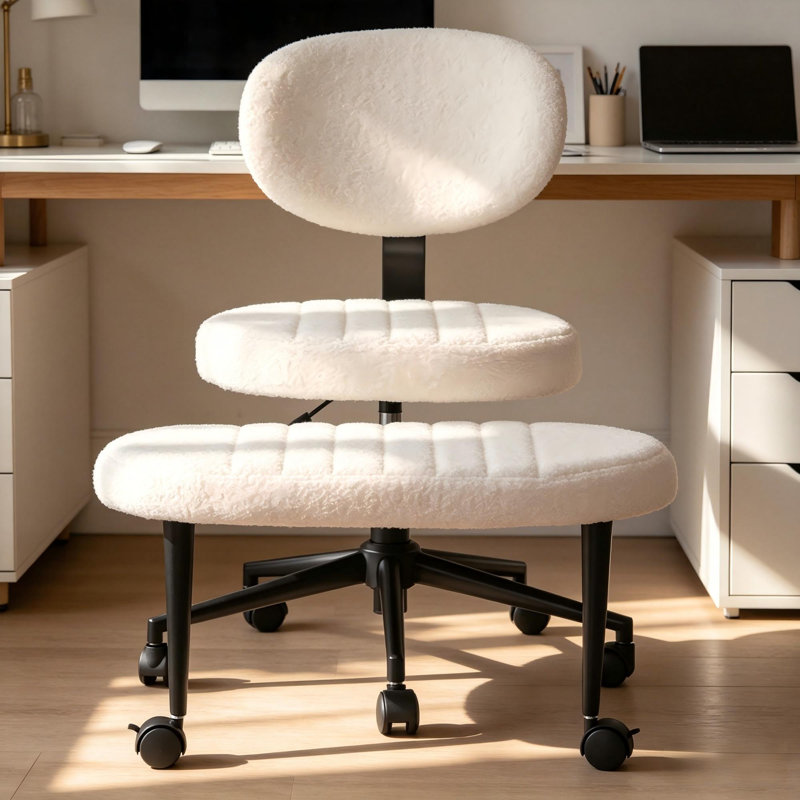 Fauteuil de bureau en velours sans accoudoirs, Blanc