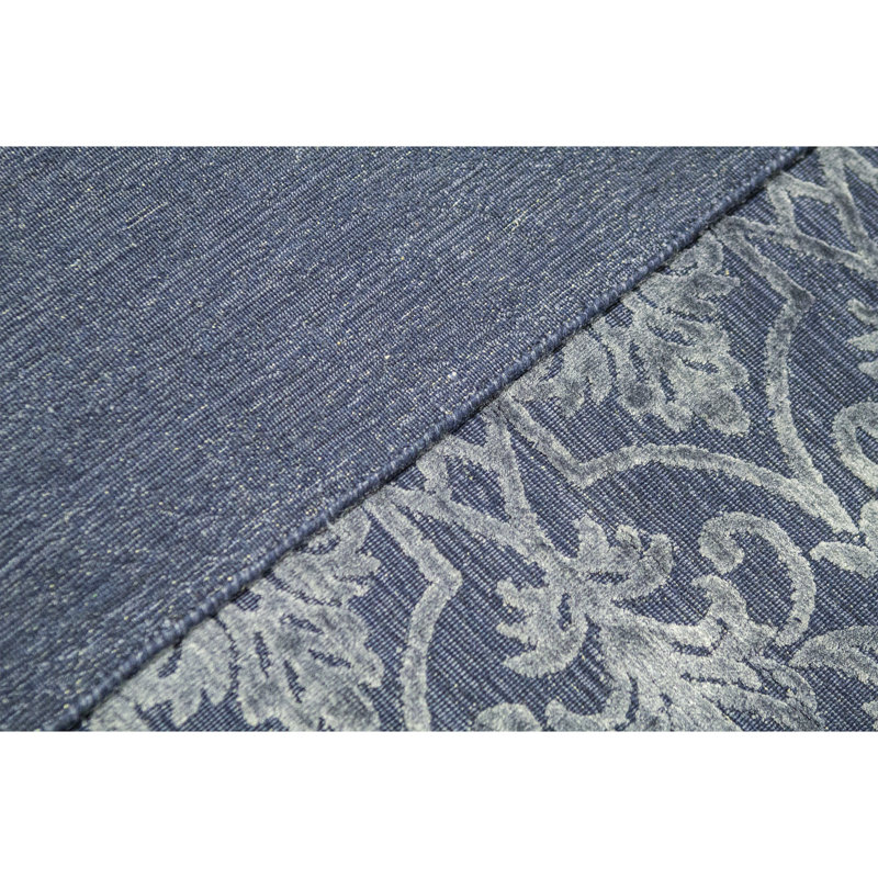 Jakat Wool Damask Area Rug in Blue, Rectangle 9' x 12'