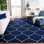 Tapis géométrique en laine / coton tissé à la main Rodgers - blanc / bleu