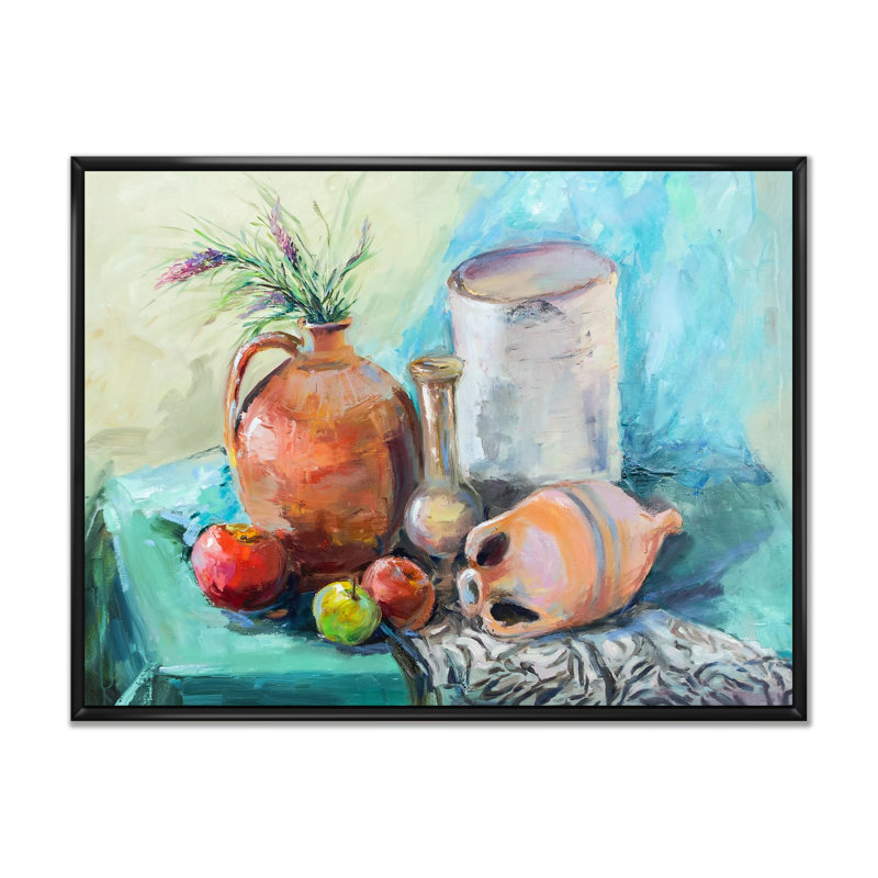 «Fruit Table Impressionism II - Farmhouse», art mural sur toile, H 34 po x l 44 po x P 1,5 po, Cadre flottant noir