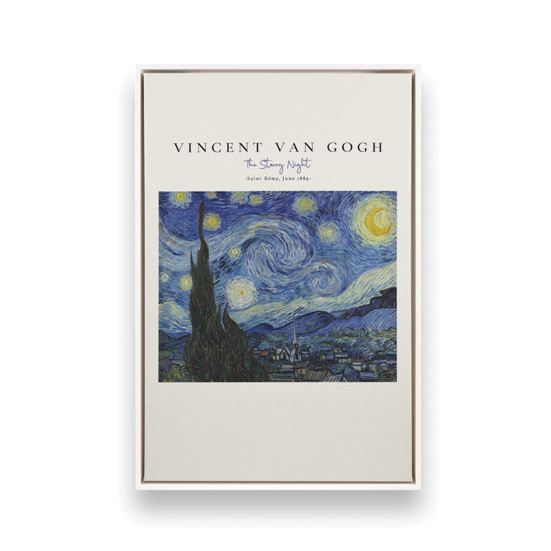 Van Gogh's The Starry Night v2, Cadre flottant blanc opaque, H 18,75 po x l 12,75 po