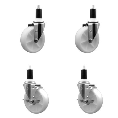 5 Inch SS Nylon Wheel Swivel 1-3/8 Inch Expanding Stem Caster Set 2 Brakes SCC
