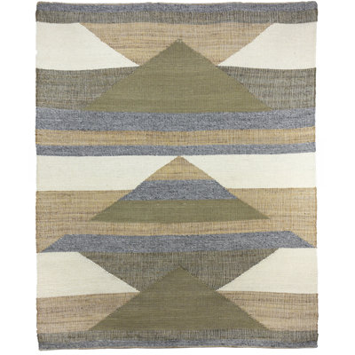 Aquila Geometric Area Rug in Green/Ivory/Gray