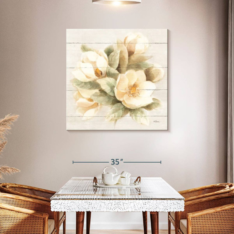 Ivory Magnolia On Wood, 39" H x 39" W