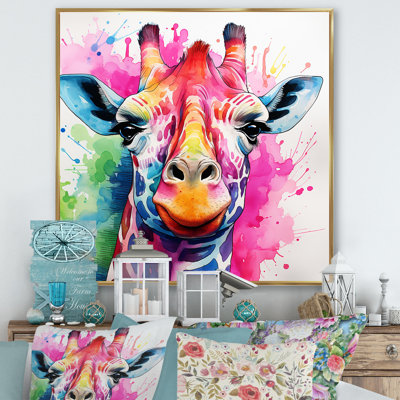 Coloré girafe majestueuse colorée - girafe, art mural
