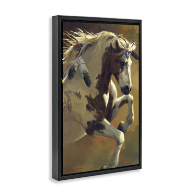 «Eleving Horse with Feather Ornement», art mural encadré sur toile flottante, design par Carolyne Hawley