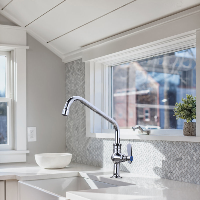 Single Handle Cold Water Kitchen Faucet 10 Inch Swivel Spout Deck Mount In Polished Chrome