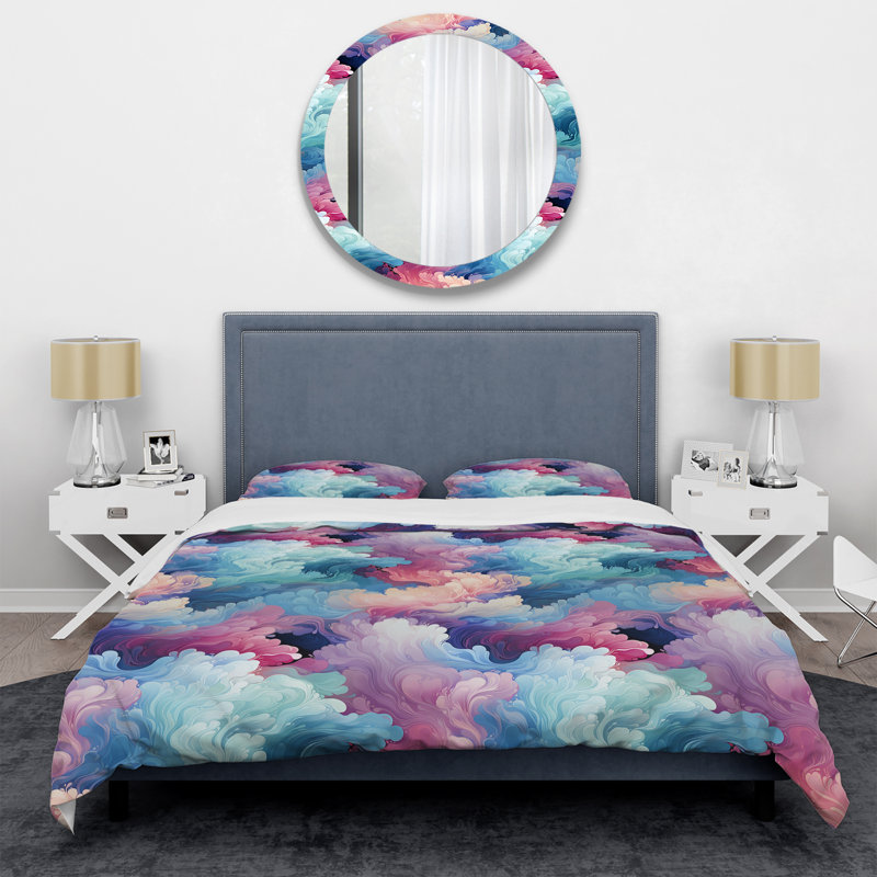 Abstrait multicolore bleu et rose nuage Mirage I - Ensemble de housse de couette abstrait