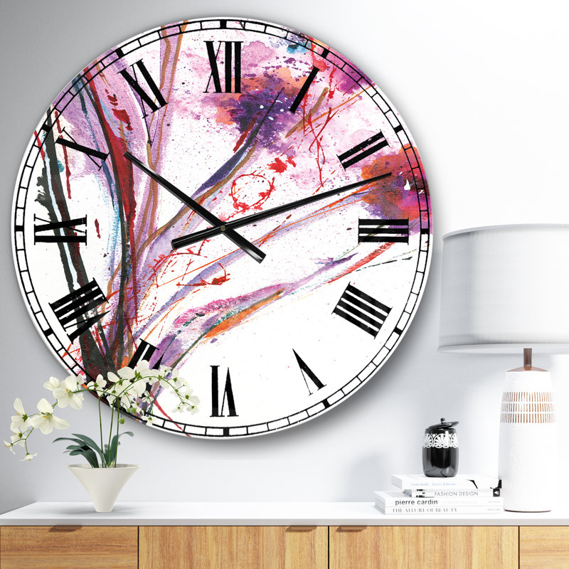 Fleurs abstraites peintes à la main - horloge murale traditionnelle, Moyen