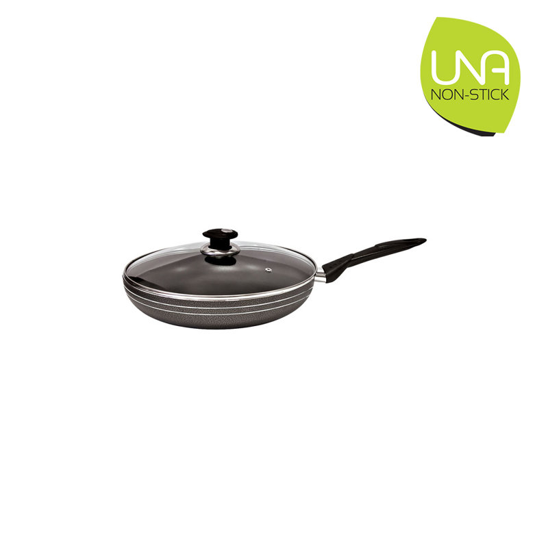 SQ Professional Una Aluminium Non Stick Frying Pan With Glass Lid, 22 cm
