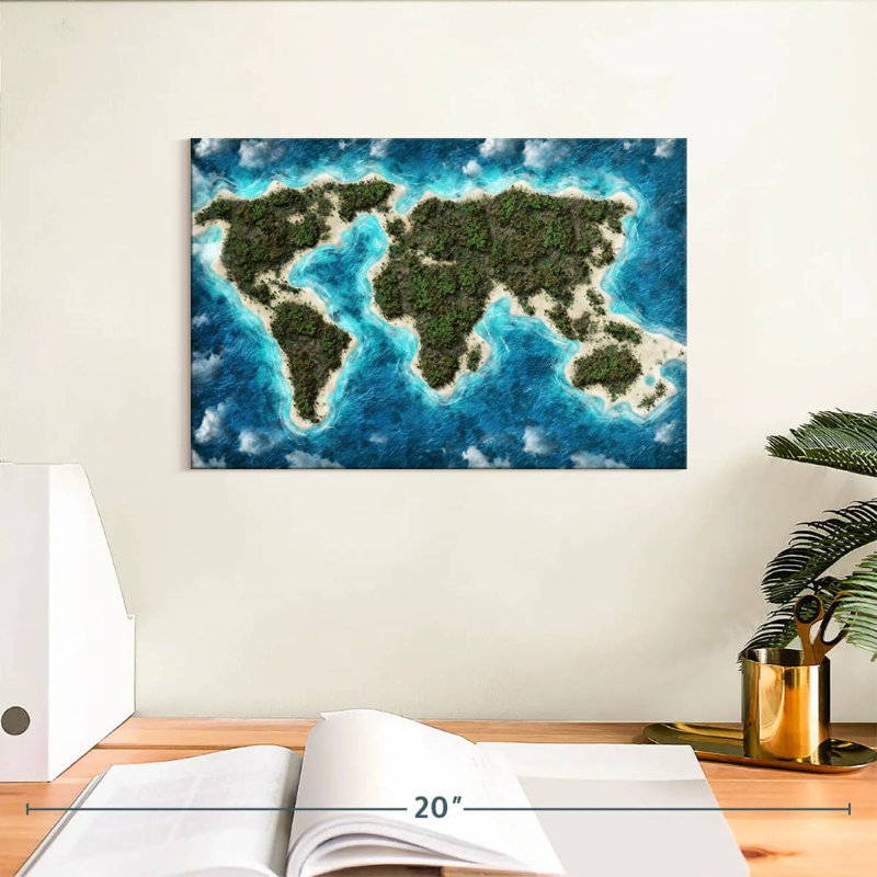 Carte du monde de l'île Aliaz, H 8 po x l 12 po