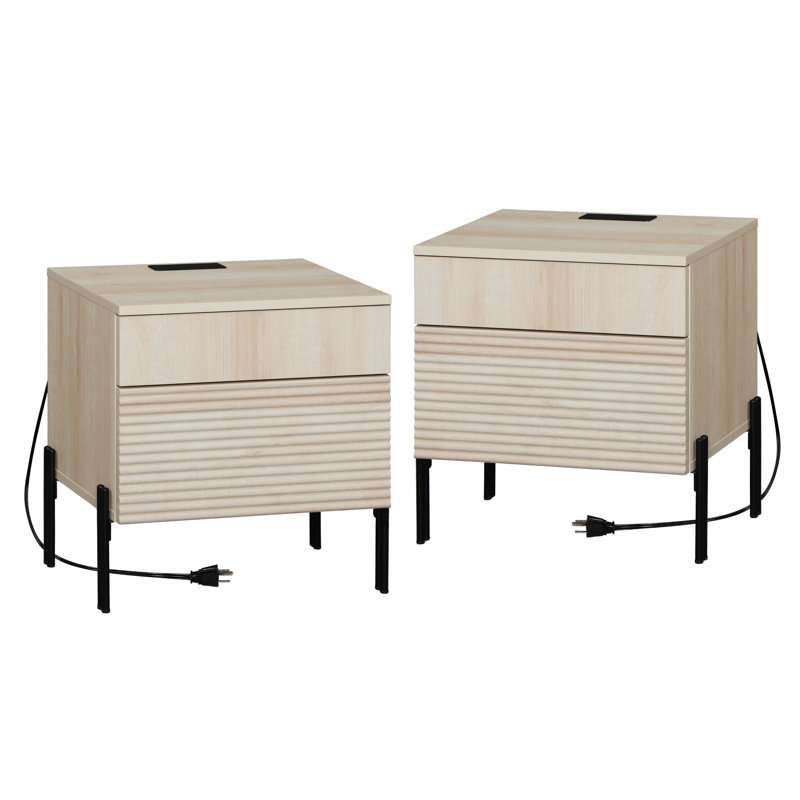 Laverda Modern End Table With Usb Ports, Beige, 2