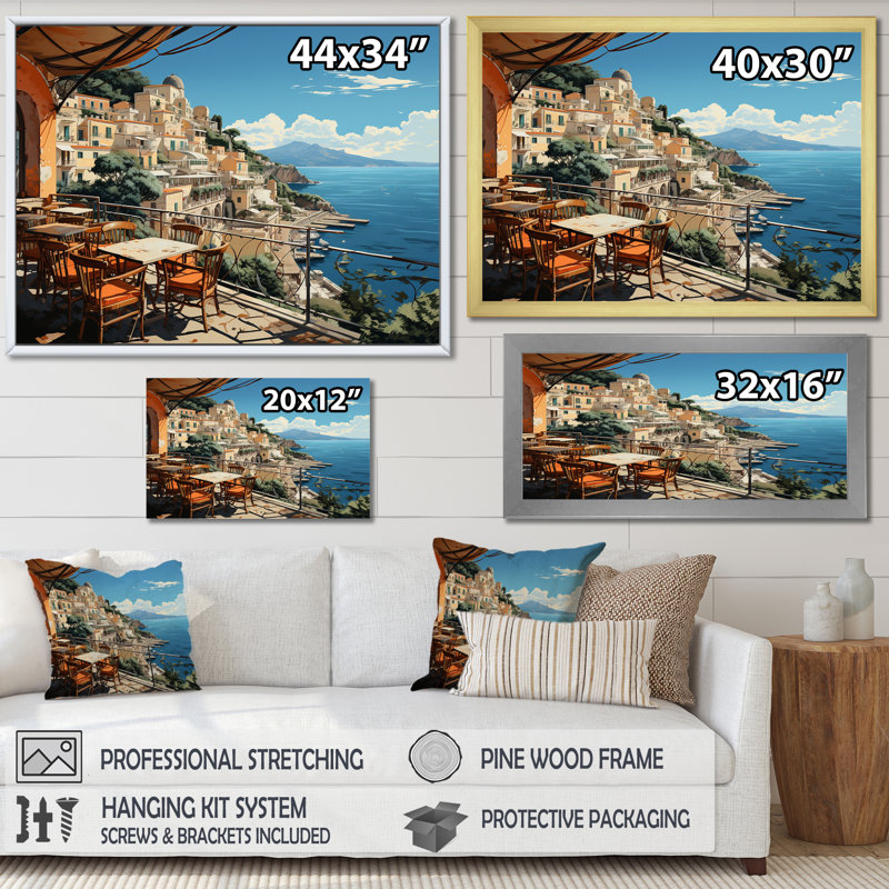 Capri, Italie, bleu, village méditerranéen I - Paysage, Italie, art mural, Toile tendue, H 12 po x l 20 po x P 1 po