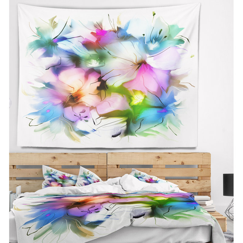 Tapisserie bouquet floral aquarelle, H 68 po x l 80 po