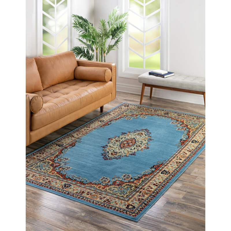 Tapis oriental noir Balthrop, Rectangle 9 pi x 12 pi, Light Blue