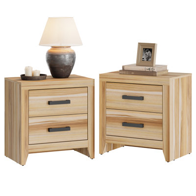 Ensemble de 2 tables de chevet avec 2 tiroirs, table de chevet de style campagne moderne avec poignées noires mates pour la chambre à coucher et le salon