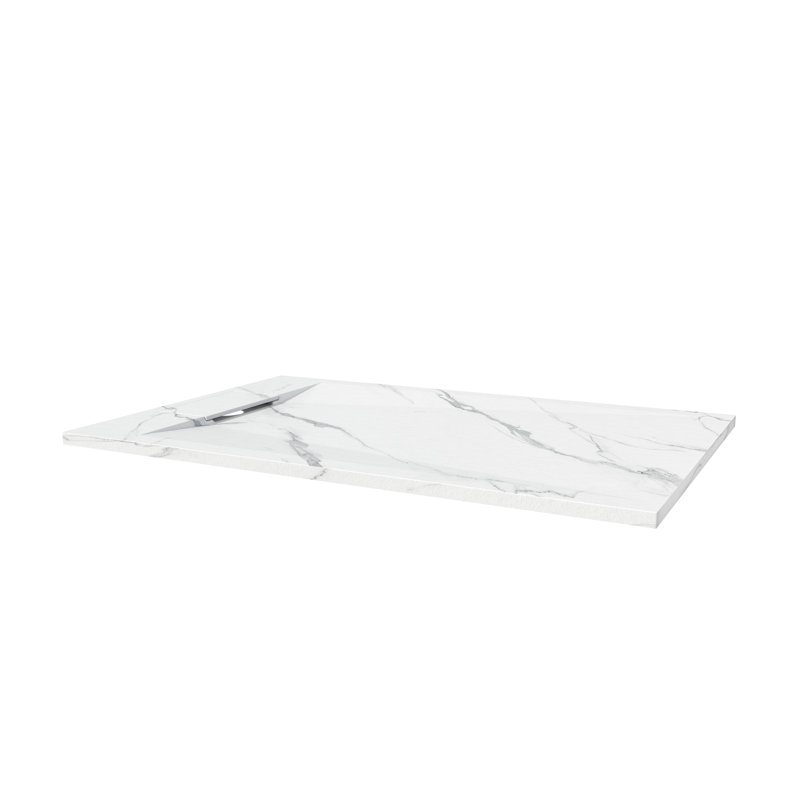 Base de douche en marbre Carrara avec seuil bas et surface antidérapante, 1" H x 47.24" W x 31.5" D, White