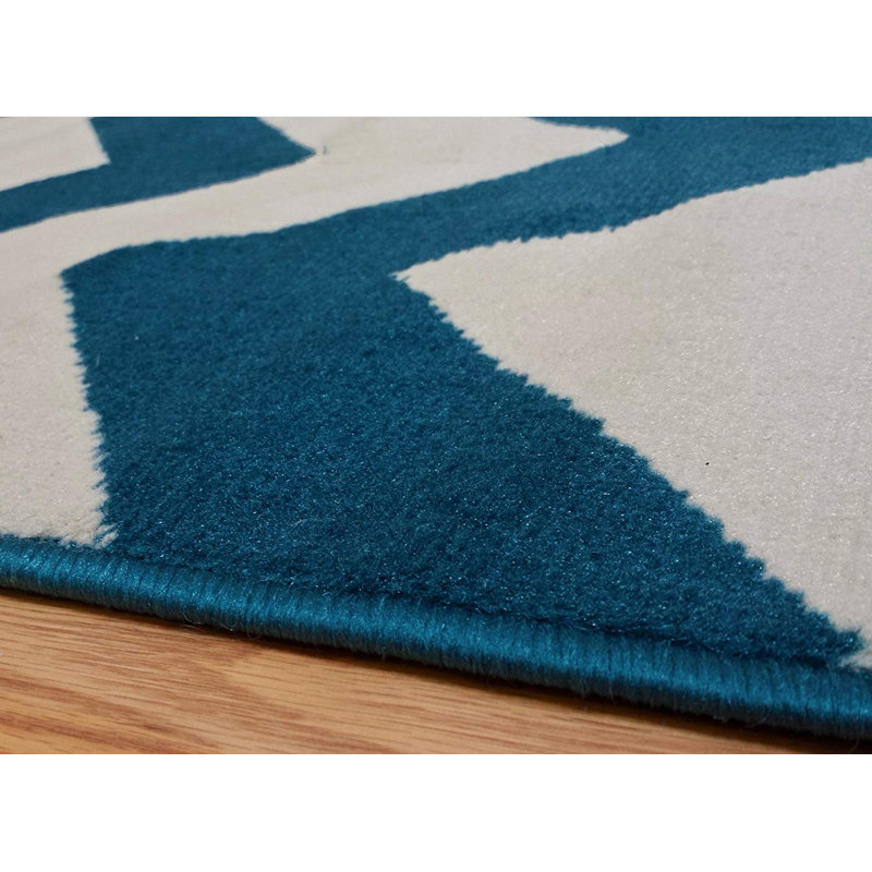 Vogan Chevron Teal/Yellow Area Rug, Rectangle 4'9" x 6'10"
