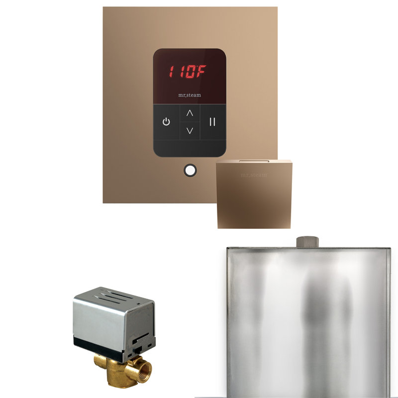 Ensemble de base de commande de douche à vapeur Butler avec commande carrée de température et tête de vapeur linéaire, Bronze