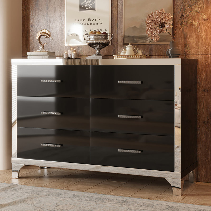 Commode élégante avec poignée en métal, Noir