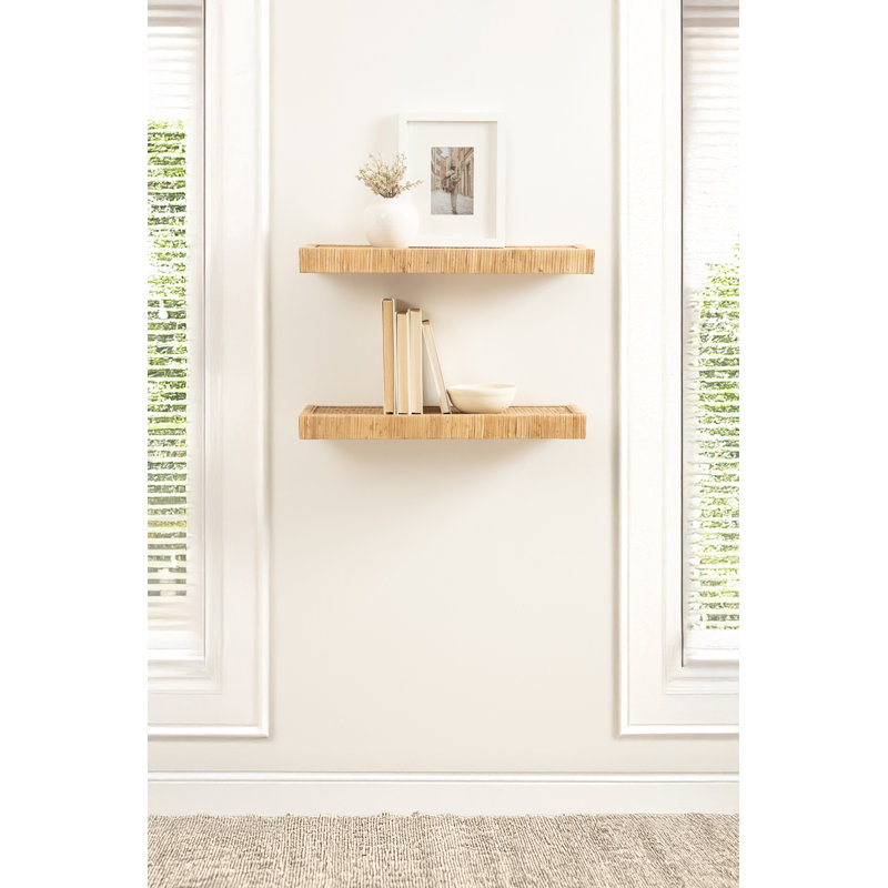 Natural Rattan Floating Shelves Set for Coastal Decor