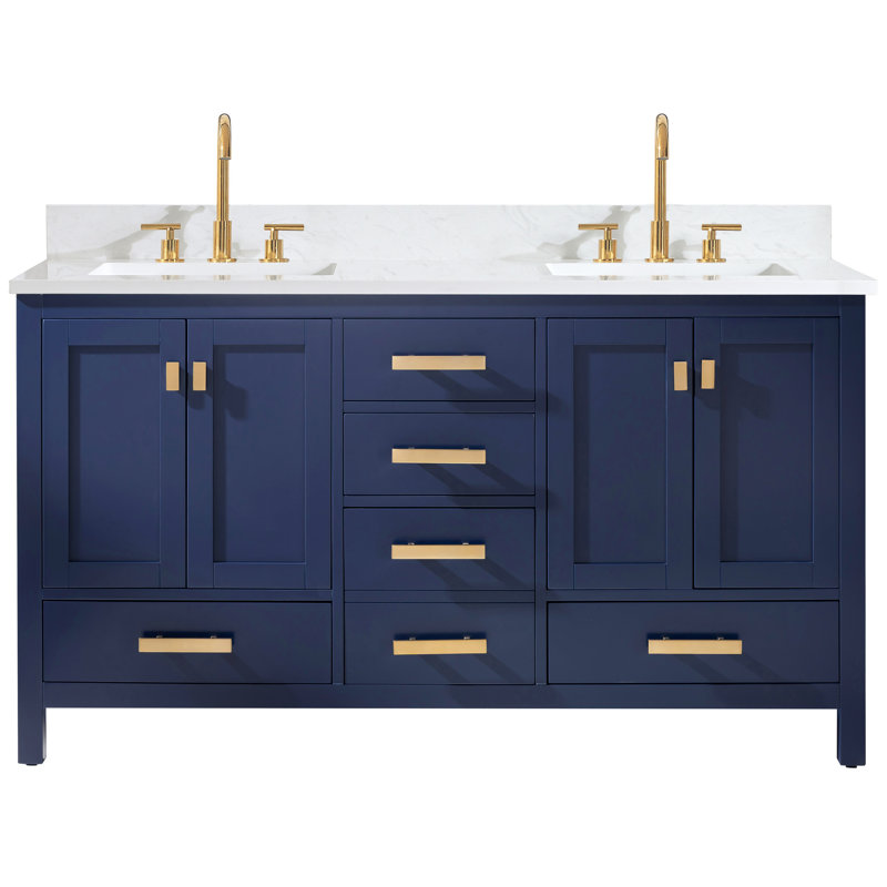 Binion 60'' Double Bathroom Vanity with Quartz Top, Blue