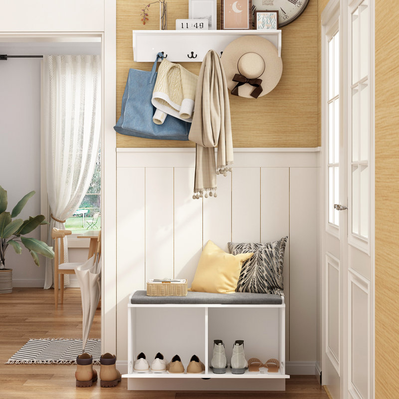 Hall Tree With Bench And Metal Hooks