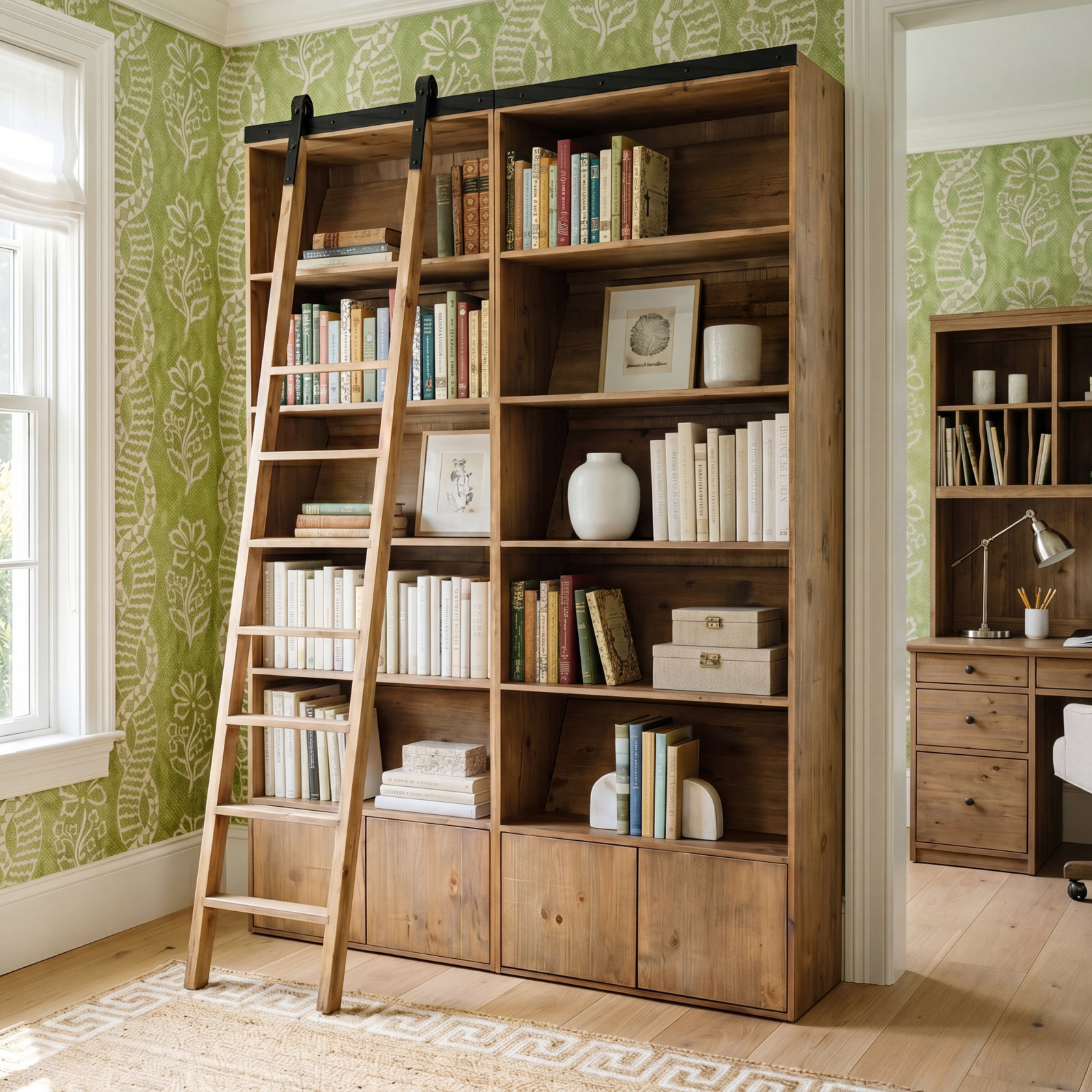 Avely 98" H x 71" W Bookshelf, Smoked Pine