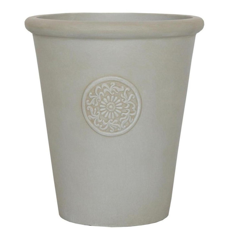 Rustic Style Rolled Rim Vase Planter, Beige, 42cm H x 37cm W x 37cm D