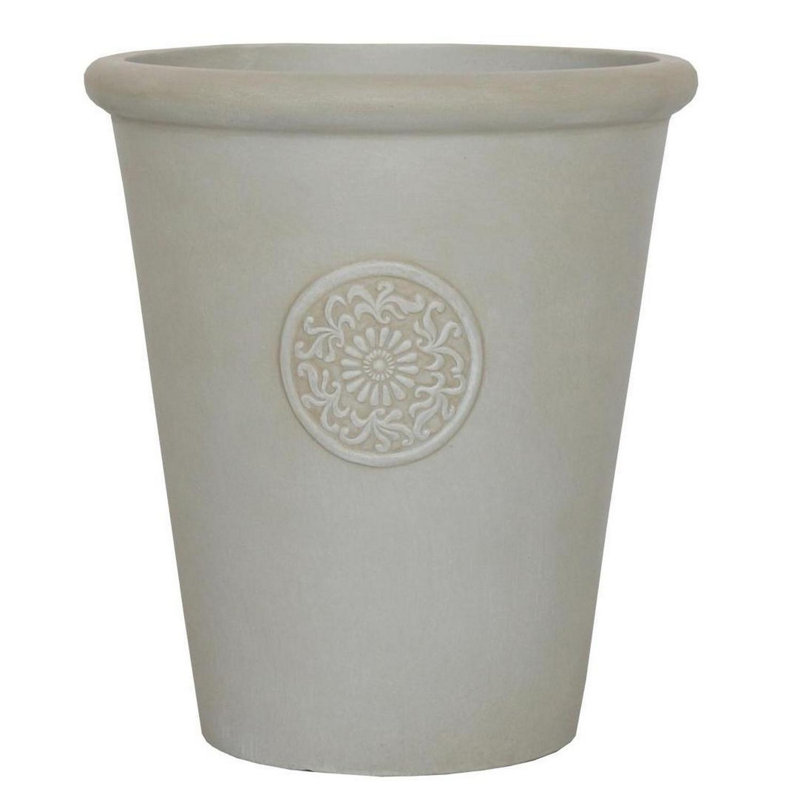 Rustic Style Rolled Rim Vase Planter, 42cm H x 37cm W x 37cm D, Beige