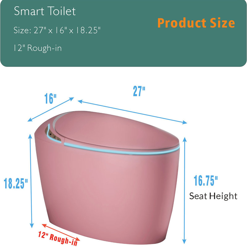 Smart Toilet With Bidet, Auto Open Lid, Foot Sensor, Move Washing Mode, Pink Intelligent One Piece Toilet, Seat, 1.28 Flushing, Hips Wash, Warm Air,
