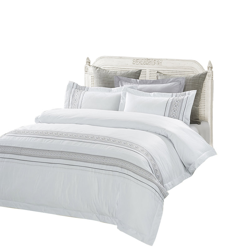 White Embroidered Cotton Twin/Twin XL Duvet Cover Set
