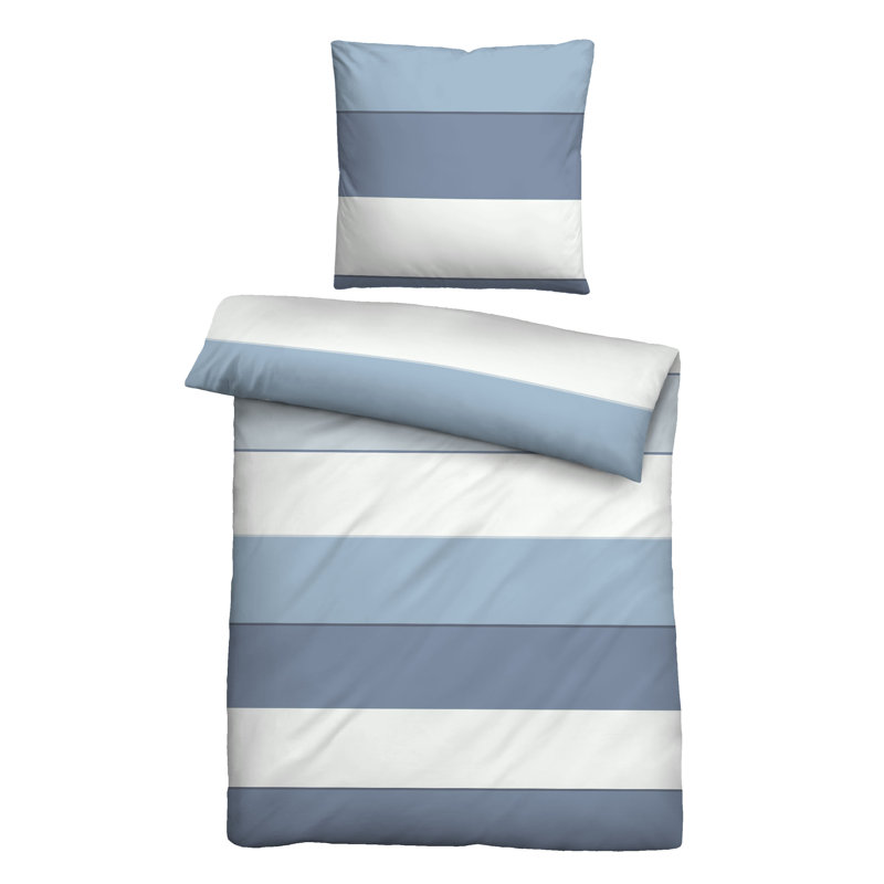 Sateen Striped Duvet Cover Set with Pillow Shams Included, 155 x 200 cm + 80 x 80 cm, Blue