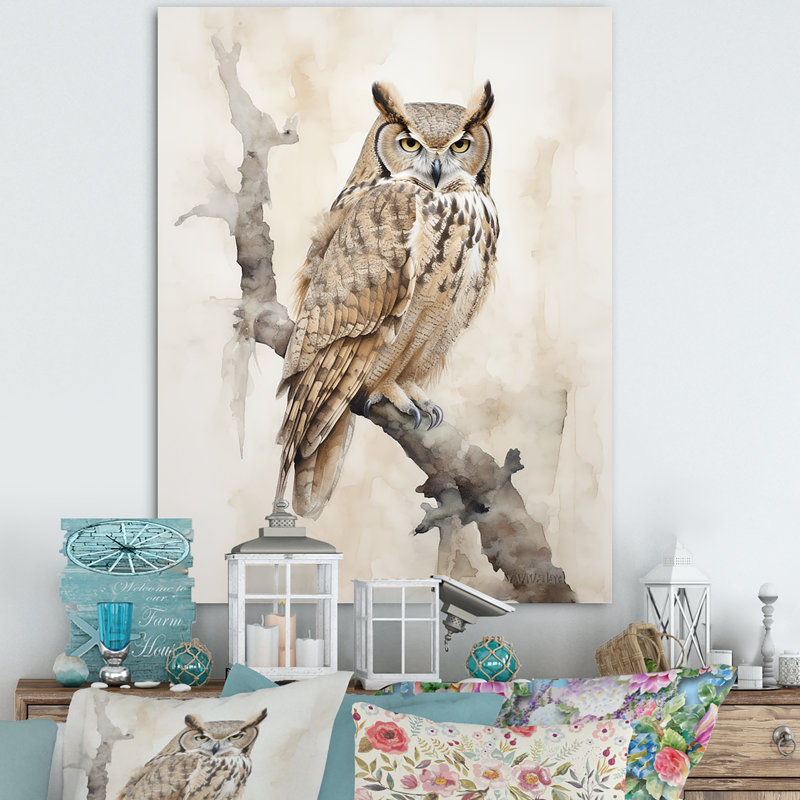 «Wise And Watchful Majestic Owl» sur toile, Toile tendue, H 40 po x l 30 po x P 1,5 po