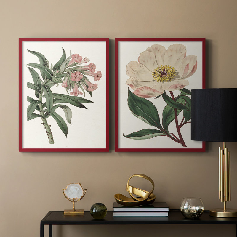 «Pink Floral Mix VI», reproduction encadrée de qualité supérieure - prête à être accrochée - aucun clou requis - aucun clou requis
