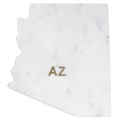 Lg Polished Marble "Arizona" Cutting Board W/Brass State Abbreviation
