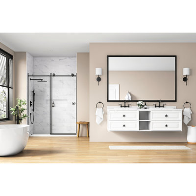96in. X 48in. Metal Bathroom Vanity Mirror - Rust Finish, Crystal Clear Reflection, Matt Black, Matches Any 96" 48" Framed For Rustproof, Enhances Room Style
