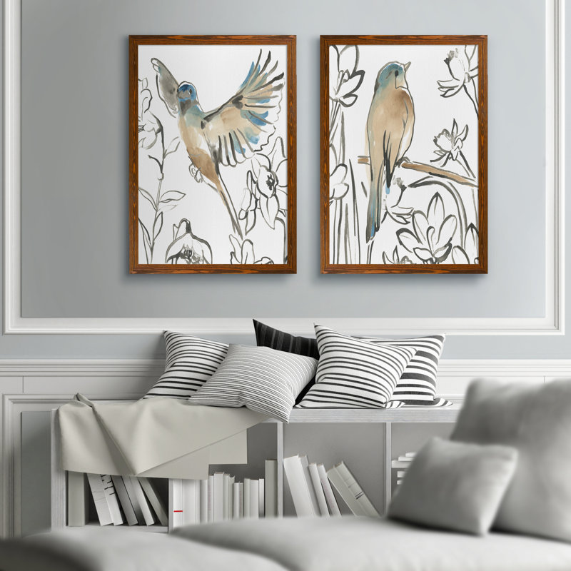 «Songbird Meadow III» par Vincent Van Gogh - ensemble de 2 cadres photo, H 20 po x l 17 po, Toile encadrée, Espresso