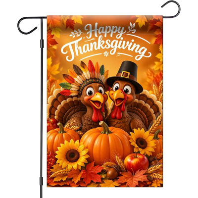Happy Thanksgiving Turquie drapeau de jardin 12 x 18 pouces à double face décorations extérieures, petits drapeaux de citrouille d'automne pour la cour extérieure