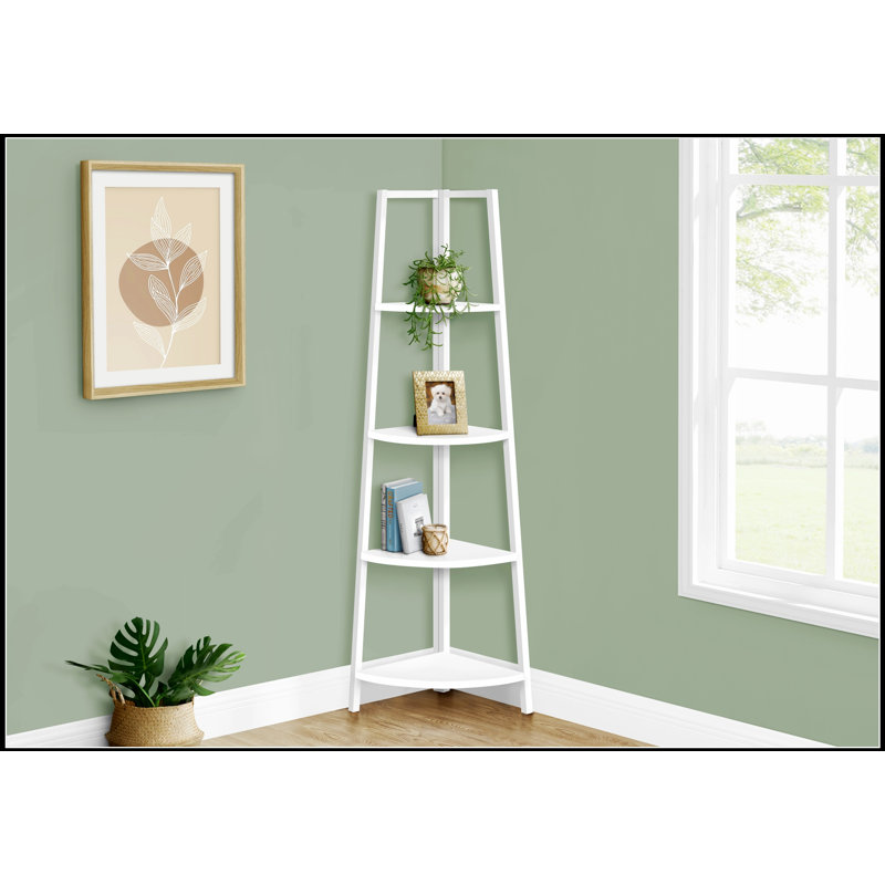 Corner 4-Tier Etagere Bookcase, 60-Inch Height, Perfect For Office And Bedroom Storage And Display.